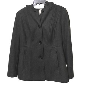 Croft & Barrow Women's Gray Wool Blend Hooded Button Front Jacket S Peacoat Coat